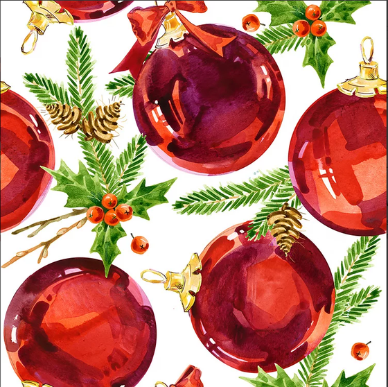 Serviette | Papier-/ Lunchserviette Red Baubles on White