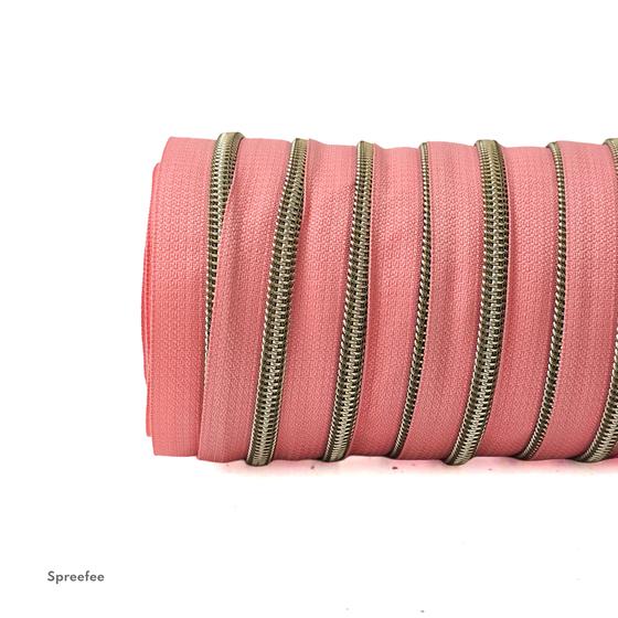 Endlos Reißverschluss flamingo altmessing metallisiert für Taschen nähen Made in Germany