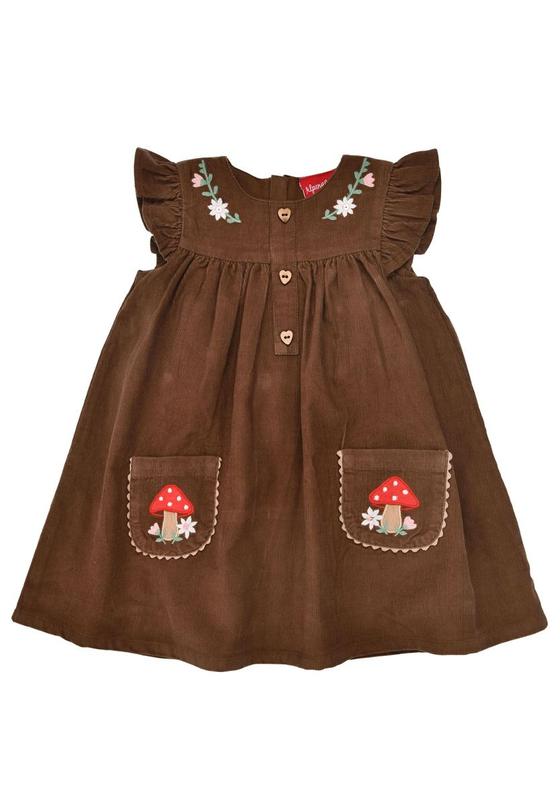 Cordkleid "Pilze und Alpenblümchen", Baumwolle, schoko