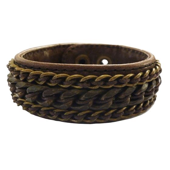goldmarie Lederarmband Chain Kettenverzierung - braun-messing
