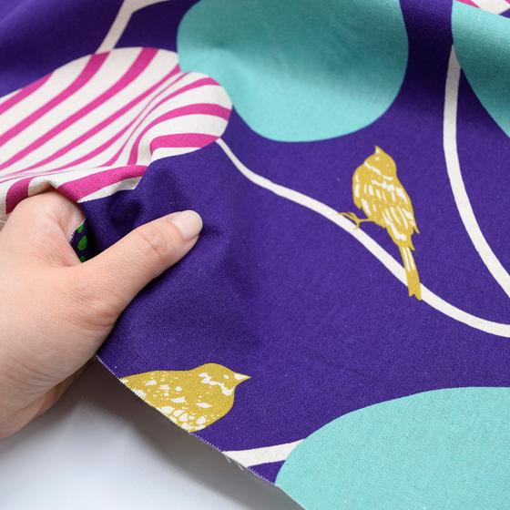 ECHINO - Linen Cotton Canvas Cloud Pepe - Purple Vögel