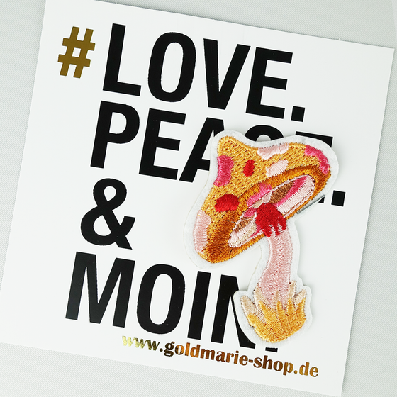 goldmarie Patches Aufnäher PILZ - hellbraun-rosa-pink 
