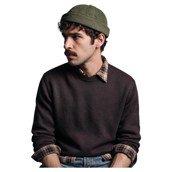 Docker Beanie Olive Washed Denim von Beton Cire