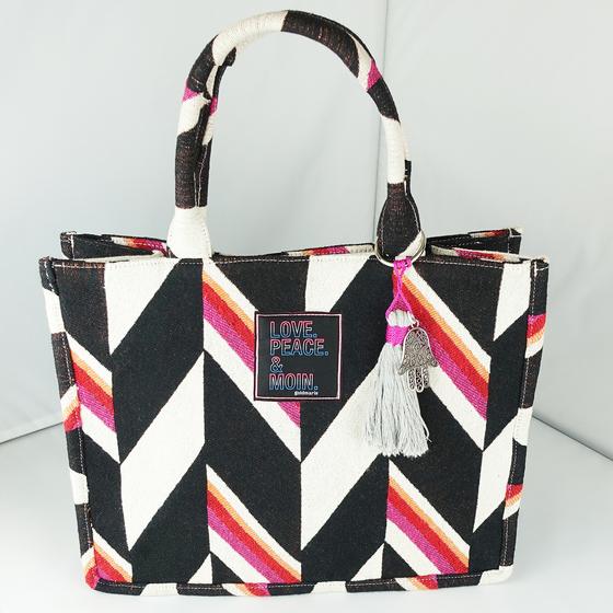 goldmarie Tasche LOVE PEACE MOIN - gemustert - schwarz-creme-rot