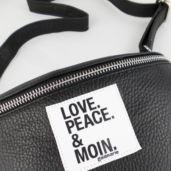 goldmarie Gürteltasche HIPBAG LOVE PEACE MOIN Leder schwarz-türkis 