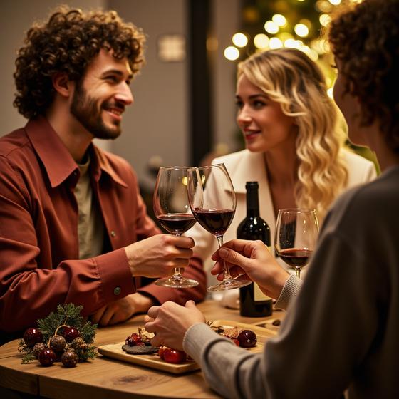 Gäste genießen Wein, Musik und festliche Stimmung bei der Weihnachtsgala von Le Vigneron Francais in Friedberg – festlich gedeckte Tische & französischer Flair