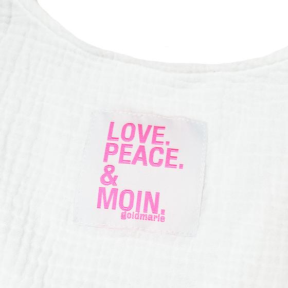 goldmarie Musselini Top LOVE PEACE MOIN pink Label - weiß