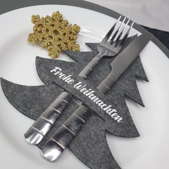 Besteckhalter Tannenbaum - Frohe Weihnachten: 8er Set