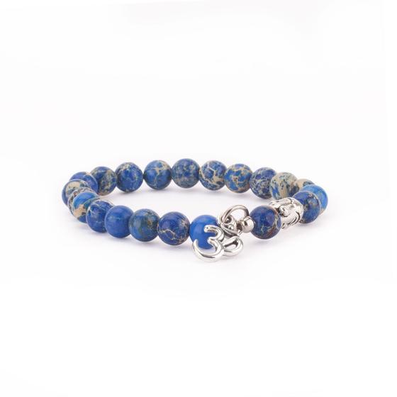 Mala Armband mit blauem Jaspis, mit OM- & Buddha-Anhänger