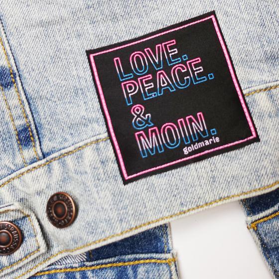 goldmarie Jeansweste LOVE PEACE MOIN - NR 06126 - Recycelt aus einer Jeansjacke - denim washed