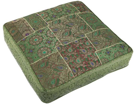 Orientalisches eckiges Patchwork Kissen 50 cm, Sitzkissen, Bodenkissen mit Baumwollfüllung - grün