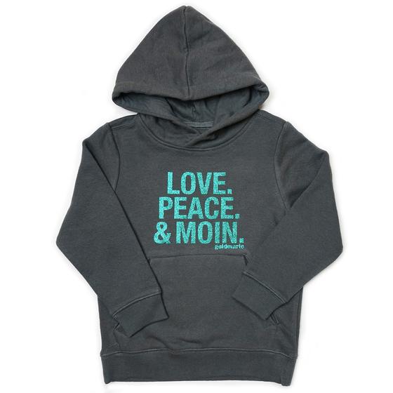 goldmarie LOVE PEACE MOIN Kinder Hoodie Gabi - dunkelgrau - petrol mit Glitzer