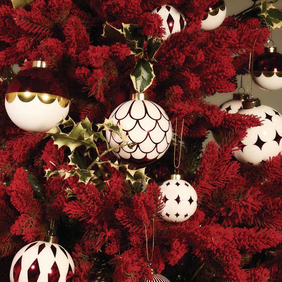 Weihnachtskugel groß Delight Blatt Weiss Rot von Alessi