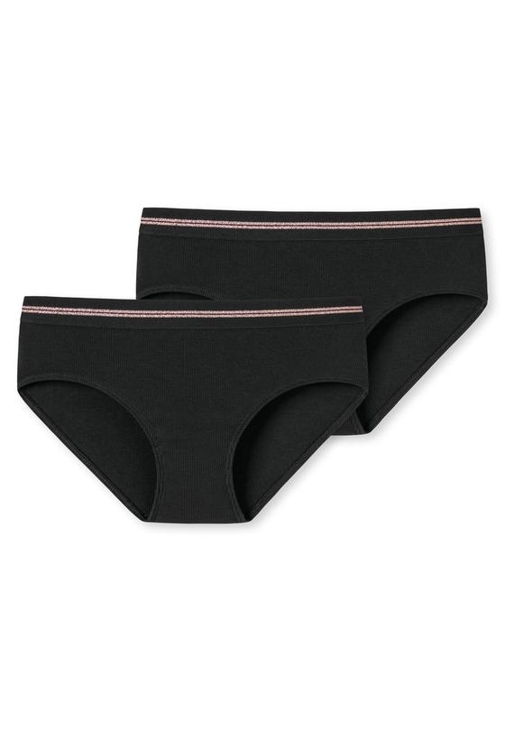 2er-Pack Panties mit Glitzer, Baumwolle, schwarz