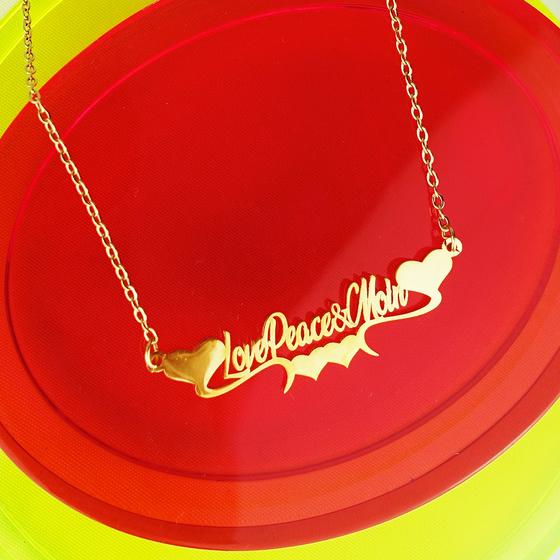 goldmarie Kette LOVE PEACE MOIN Schriftzug mit Herz - Stahl vergoldet