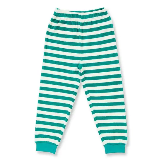 Sense Organics Pyjama Frottee Long John Petrolgrün Weiß Geringelt
