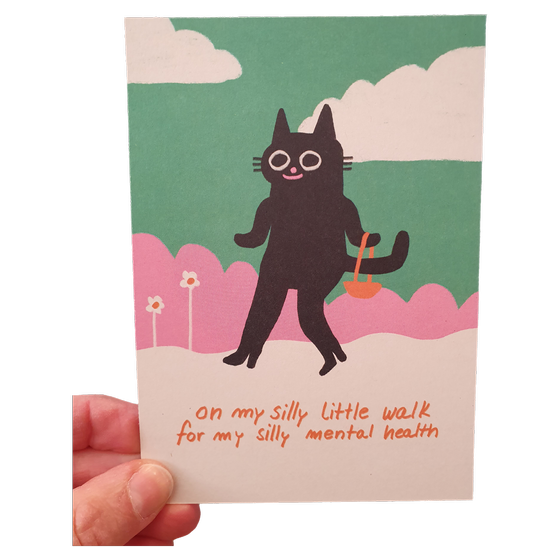 Postkarte silly walk to mental health von Slinga Illustration