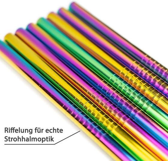 Purity Edelstahl Trinkhalme 8Stk. Rainbow