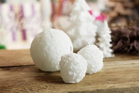Motivkerze Schneeball, groß oder klein