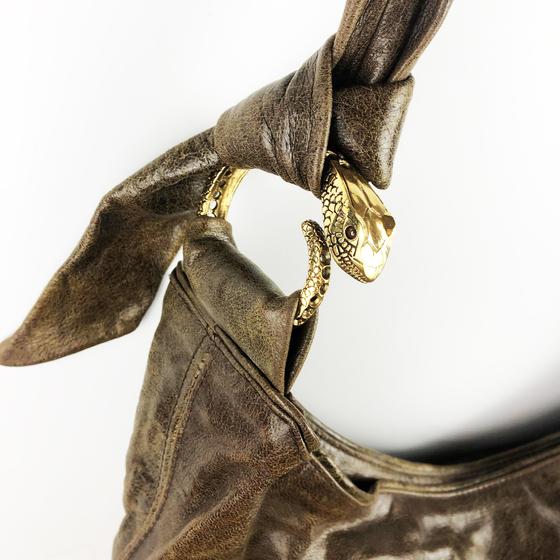 goldmarie Ledertasche HALBMOND SNAKE Vintage rotbraun
