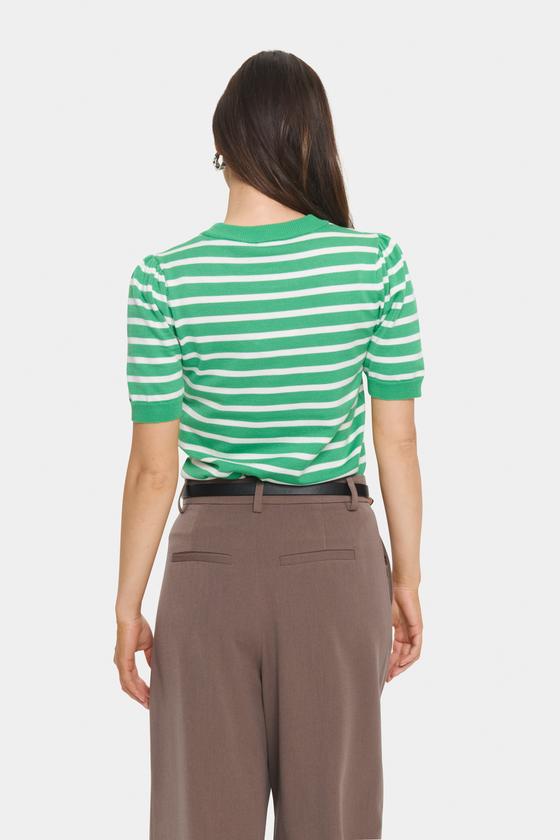 SAINT TROPEZ MilaSZ SS Striped Pullover 30513768 - grün-weiß