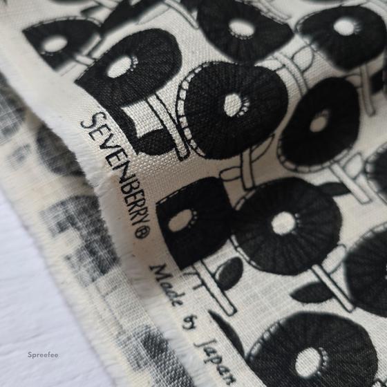 Flowers black Slub Cotton Poplin Sevenberry