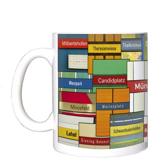 U-Bahn-Tasse, Ubahn München, U-Bahnhof Milbertshofen, Schwanthalerhöhe, Münchner Freiheit, Theresienwiese, Souvenirtasse München, Lieblingstasse, tom baecker, a-point-of-view, Haltestelle, Münchner U-Bahn