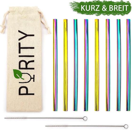 Purity Edelstahl Trinkhalme 8Stk. Rainbow
