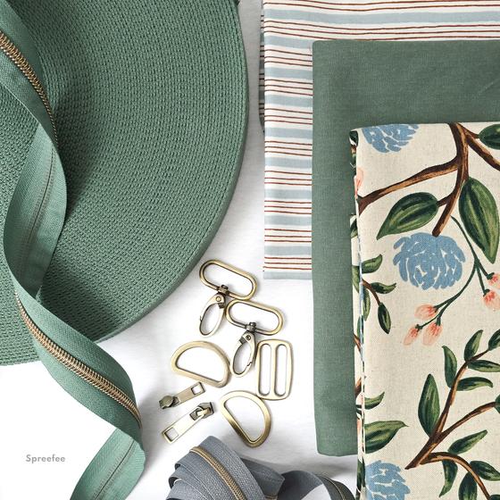 Taschen Nähset Nähpaket gruener Stoff Pfingstrosen