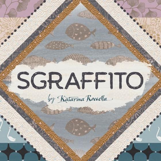 Art Gallery Fabrics Sgraffito Fat Quarter Bundle von Katarina Roccella mit 17 verschiedenen Baumwollstoffen in modernen Mustern und harmonischen Erd-, Rosa- und Grautönen.