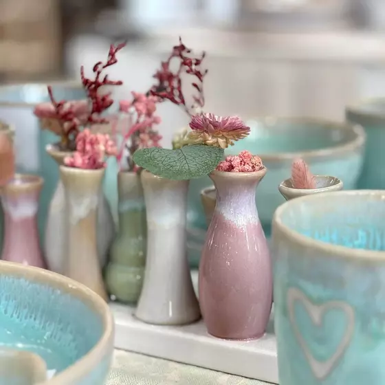 Mea-Living 7 Väschen auf Tablett aus Keramik - multicolour