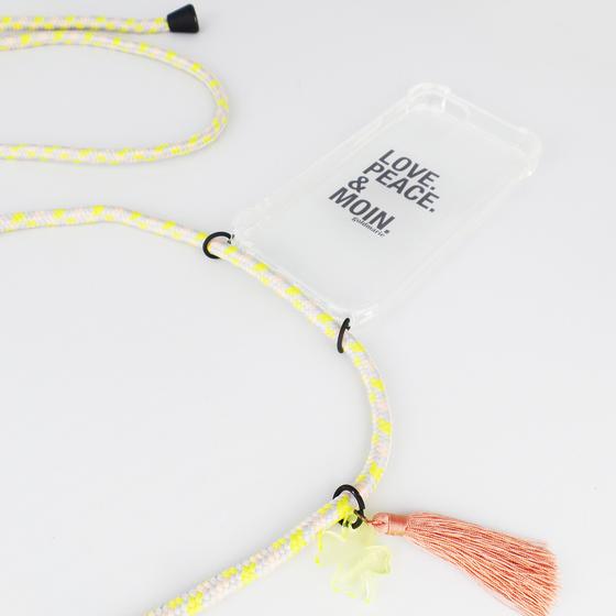 goldmarie Handykette KLEEBLATT DEERN rose-grau-neongelb 