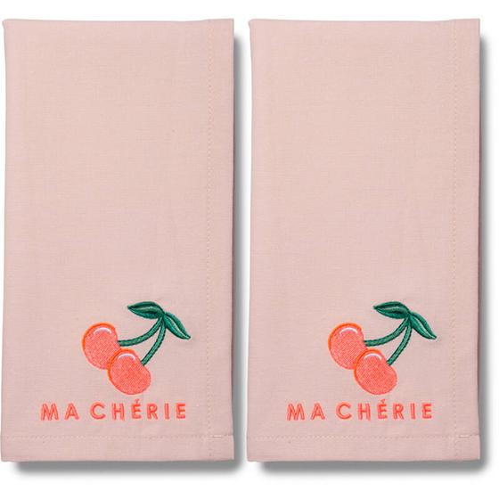 VONDELS bestickte Stoff-Servietten MA CHERIE - rose-neonpink - 2er Set