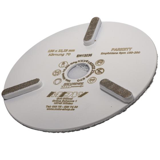 Diamant Schleifscheibe <br> Ø 150 mm x Körnung 70 <br> mit Klettaufnahme <br> zum Schleifen von Parketten
