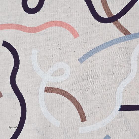Japanischer Baumwoll-Leinen-Canvas mit dynamischem Linienmuster in modernen Farben. Ideal für Taschen, Accessoires und grafische Nähprojekte.