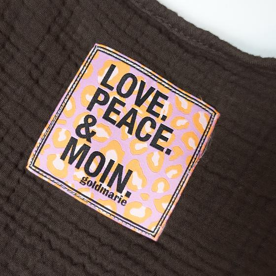 goldmarie Musselin Top LOVE PEACE MOIN Leo Label - dunkelbraun