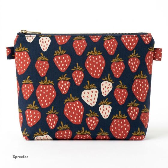 Pouch Nähset mit Erdbeer Canvas, Innenstoff und Reißverschluss