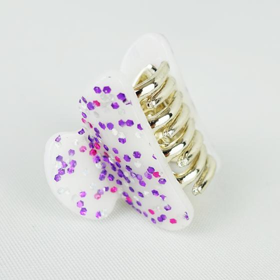 goldmarie Mini Haarklammer BETTY - weiß-gold mit lila-pink Glitzer - 3cm