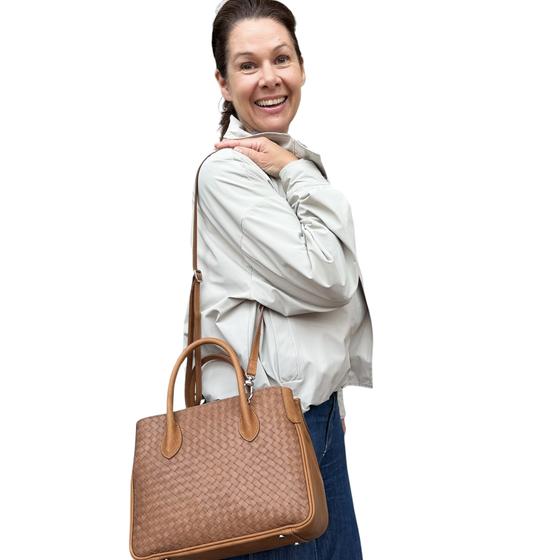 Maxima Handtasche im Flechtmuster klein, biscotto, cognac