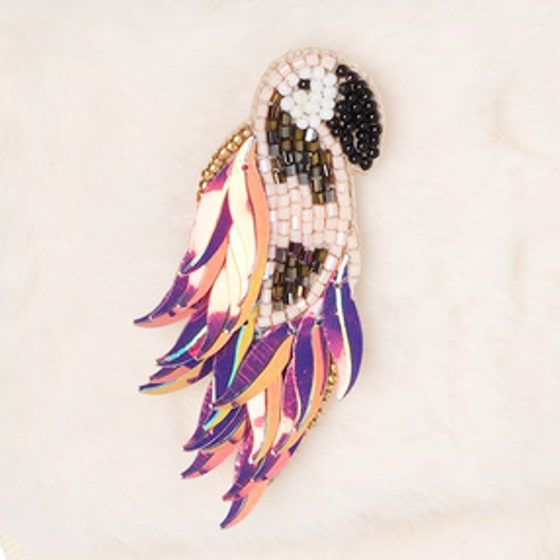 By Vivi. Brosche PAPAGEI- für Slipper, Kleidung, Taschen und mehr - holographic-gold-bunt