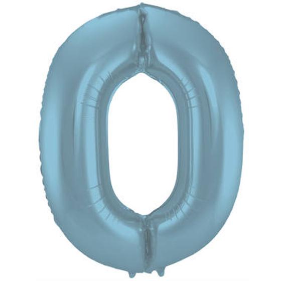 Folienballon Ziffer / Zahl 0 Pastellblau Metallic Matt - 86 cm
