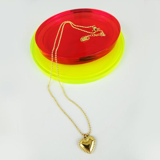 goldmarie Kette HERZ mit Zierrand - Stahl vergoldet -1,3cm 