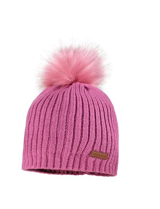 Strickmütze mit Kunstfell-Bommel, gefüttert, mauve