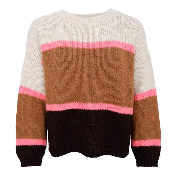 BLACK COLOUR Pullover BCHILDUR 1234-CA - kamel-neon-pink-creme-kaffee gestreift
