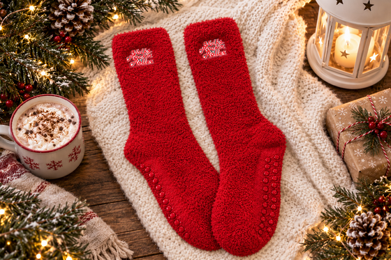 Kuschelsocken rot mit Noppen