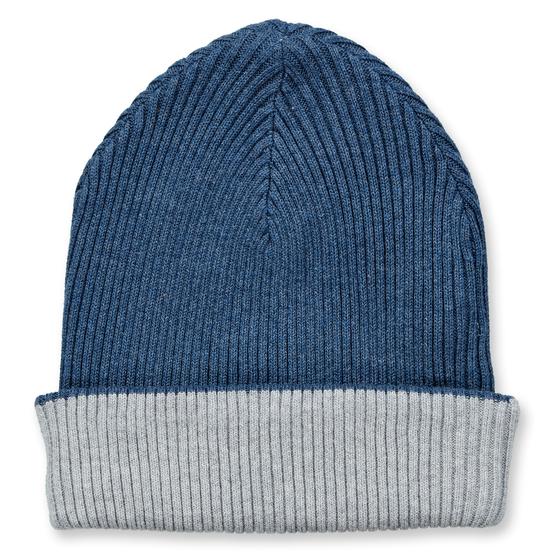 Wende-Strickbeanie, Biobaumwolle, GOTS-zertifiziert, blue/grey