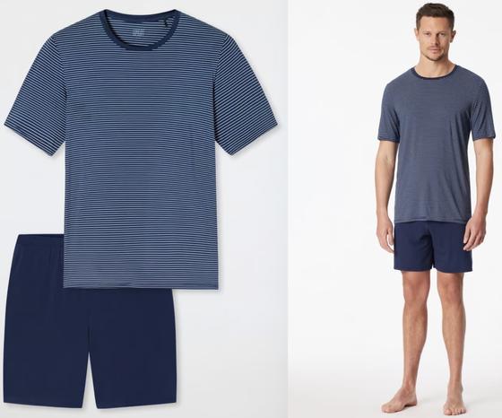 SCHIESSER Herren Schlafanzug kurz admiral geringelt - Long Life Soft