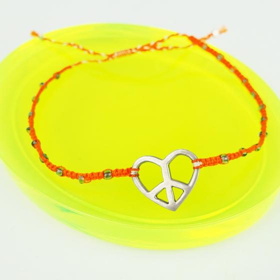 goldmarie Freundschaftsarmband PEACE-HERZ - 925er Silber - Nylon geflochten - orange
