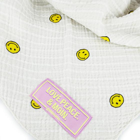goldmarie Tuch LOVE PEACE MOIN - Baumwolle Smile Muster - creme-gelb