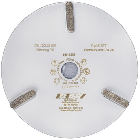 Restposten<br>Diamant Schleifscheibe <br> Ø 178 mm x Körnung 70 <br> mit Klettaufnahme <br> zum Schleifen von Parkett